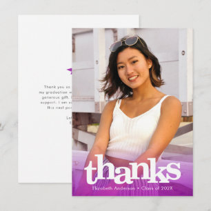 Carte De Remerciements Purple graduation photo audacieuse typographie mod