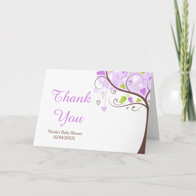 Carte De Remerciements Purple & Green Floral Bird Baby Shower Thank You (Devant)