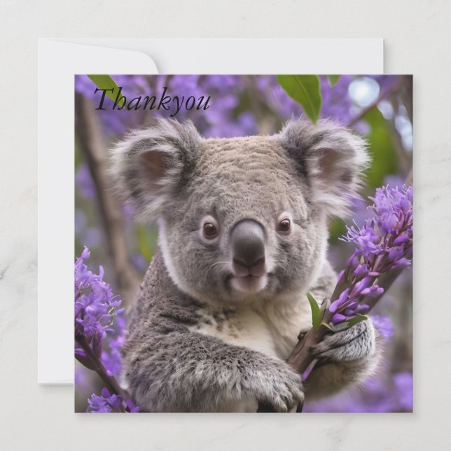 Carte De Remerciements Purple Jacaranda Koala Ours, (Devant)