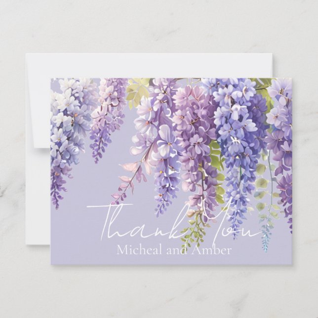 Carte De Remerciements Purple lavande aquarelle glycine florale lilas (Devant)