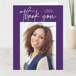 Carte De Remerciements Purple Moderne Calligraphie Photo Graduation Plier