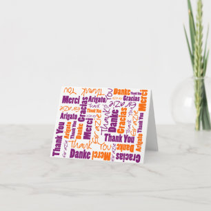 Carte De Remerciements Purple Orange Multilingual Word Cloud Typography