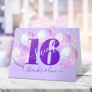 Carte De Remerciements Purple Parties scintillant Sweet 16 Anniversaire F