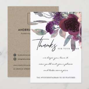 CARTE DE REMERCIEMENTS PURPLE PEACH MARSALA FLORA ENTREPRISE LOGO D'AFFAI