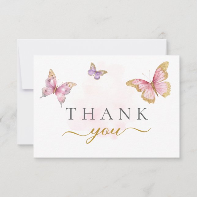 Carte De Remerciements Purple rose papillon Baby shower fille (Devant)