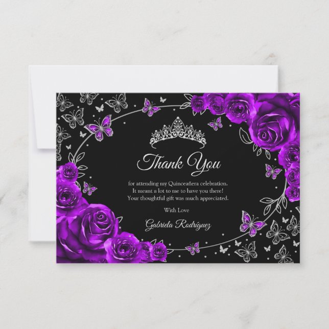 Carte De Remerciements Purple Silver Quinceanera (Devant)