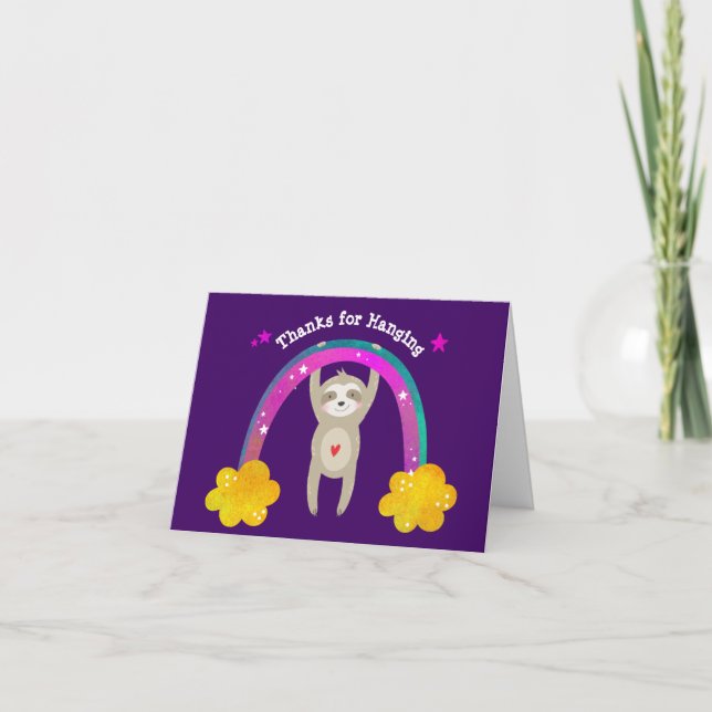 Carte De Remerciements Purple Sloth Boho Arc-en-ciel Anniversaire mignonn (Devant)