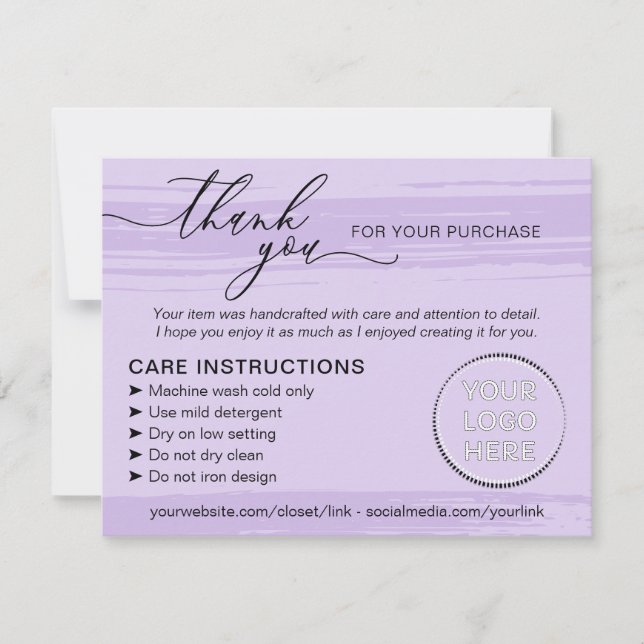 Carte De Remerciements Purple Store Small Business Instructions Care (Devant)