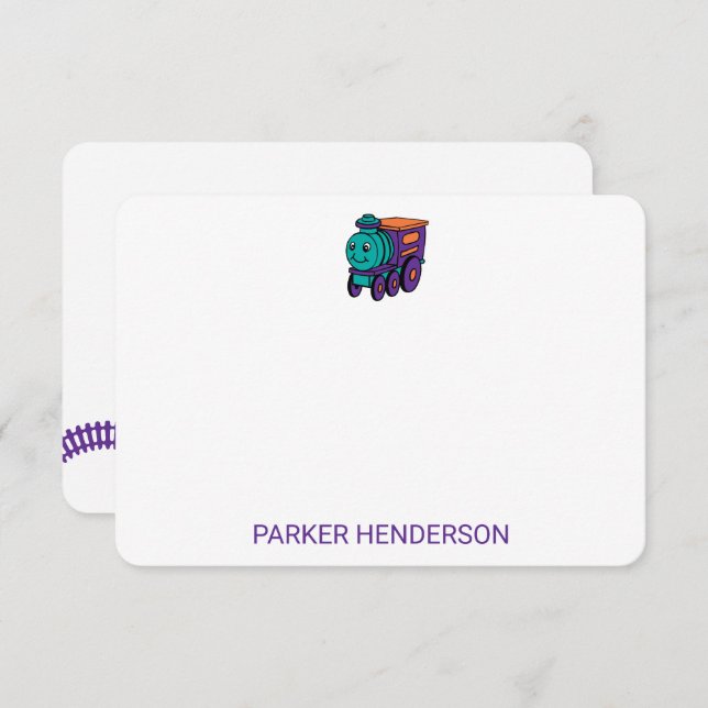 Carte De Remerciements Purple Toy Train Track Personal Kids Stationery (Devant / Derrière)