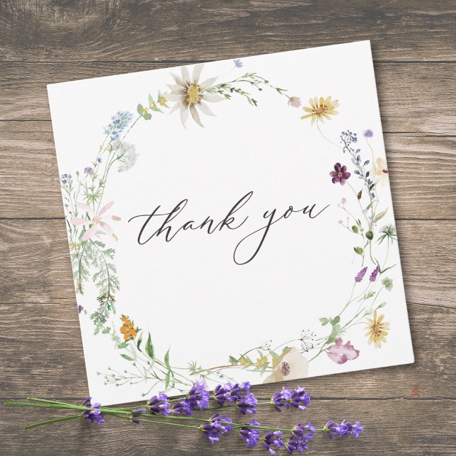 Carte De Remerciements Purple Wildflower Watercolor Minimalist Wedding (Purple Wildflower Watercolor Minimalist Wedding Thank You Card)