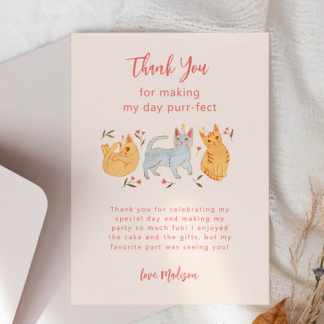 Carte De Remerciements Purr-fect Kitty Chat rose fête d'anniversaire (Créateur téléchargé)