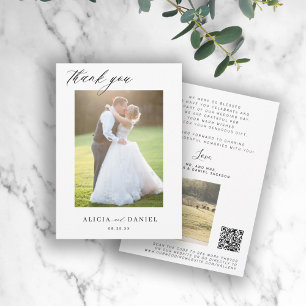 Carte De Remerciements QR CODE moderne élégant script photo mariage