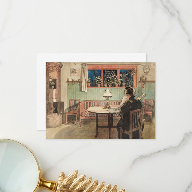 Carte De Remerciements Quand les enfants sont couchés de Carl Larsson (Devant/Arrière en situation)