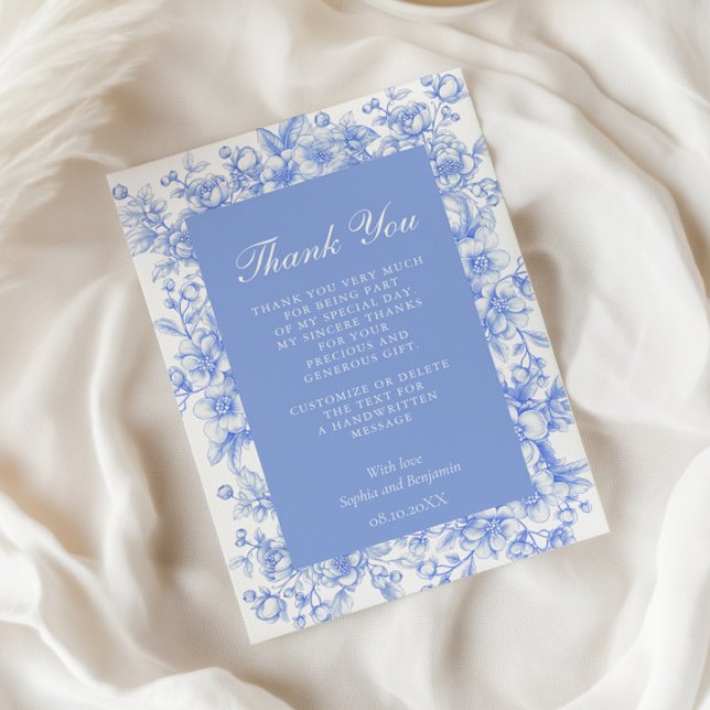 Carte De Remerciements Quelque chose de bleu floral pour mariage français (Créateur téléchargé)