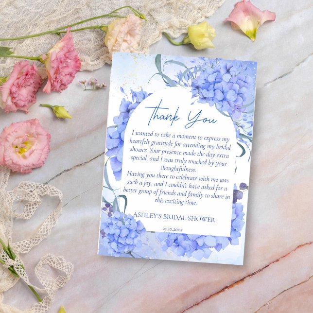 Carte De Remerciements Quelque chose d'élégant pour une fête prénuptiale  (Blue hydrangeas something blue bridal shower thank you cards elegant dusty blue blooms floral card)