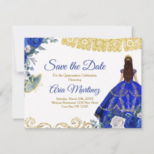 Carte De Remerciements Quinceañera 15 Anos Royal Blue Enregistrer la date