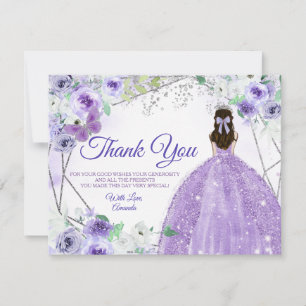 Carte De Remerciements Quinceañera 15 Anos Silver & Purple