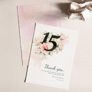 Carte De Remerciements Quinceanera 15e anniversaire rose floral