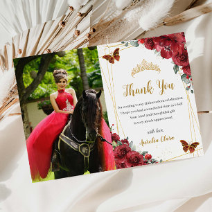 Carte De Remerciements Quinceañera Anniversaire Fleurs Rouges Papillons P