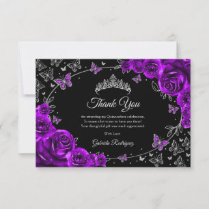 Carte De Remerciements Quinceanera Argent Violet