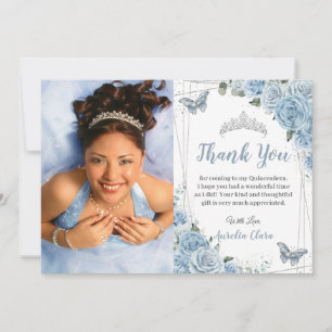 Carte De Remerciements Quinceañera Bleu Bleu papillon floral Photo 16e