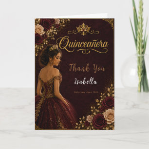 Carte De Remerciements Quinceañera Bourgogne et Or