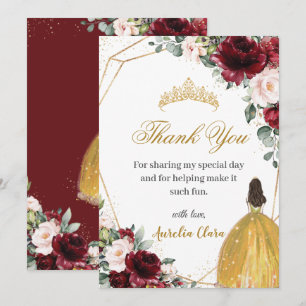 Carte De Remerciements Quinceañera Burgundy Blush Floral Yellow Princess