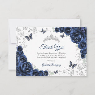 Carte De Remerciements Quinceanera Fleurie Argent Navy