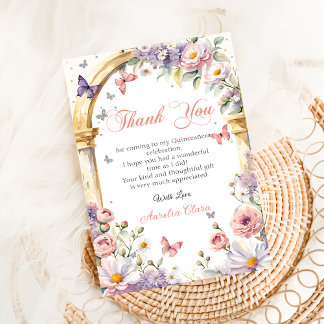 Carte De Remerciements Quinceañera Fleurs Papillons Lilac Princesse