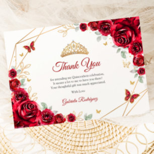 Carte De Remerciements Quinceanera Floral Or Rouge