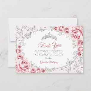 Carte De Remerciements Quinceanera Florale Argent Rose