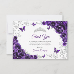 Carte De Remerciements Quinceanera Florale Argent Violet