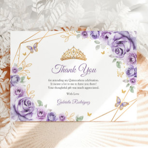 Carte De Remerciements Quinceanera Florale d'or violet Lilac