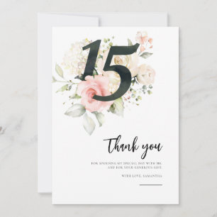 Carte De Remerciements Quinceanera florale rose 15e anniversaire