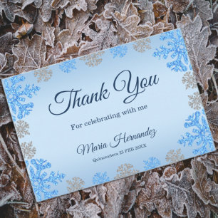 Carte De Remerciements Quinceañera Ice Blue Silver Winter Snowflake