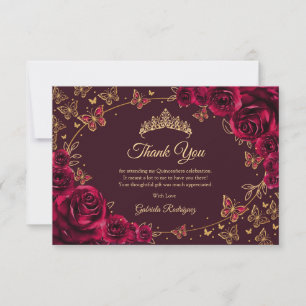 Carte De Remerciements Quinceanera Or Bourgogne
