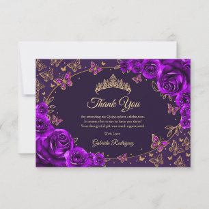 Carte De Remerciements Quinceanera Or en Pourpre