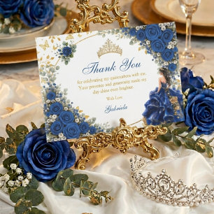 Carte De Remerciements Quinceañera papillon doré bleu royal 
