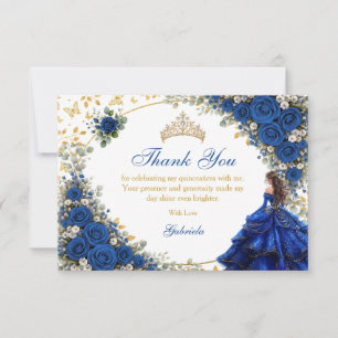 Carte De Remerciements Quinceañera papillons dorés bleu royal