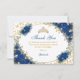 Carte De Remerciements Quinceañera papillons dorés bleu royal