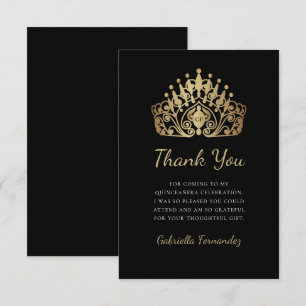 Carte De Remerciements Quinceanera Princess Tiara Couronne Monogramme
