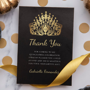 Carte De Remerciements Quinceanera Princess Tiara Couronne Monogramme