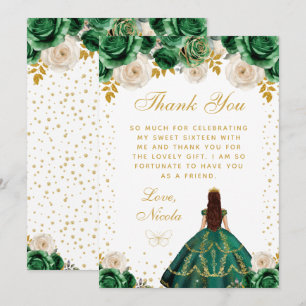 Carte De Remerciements Quinceañera Princesse Fleur Verte