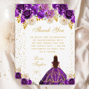 Carte De Remerciements Quinceañera Princesse Fleurie Violette