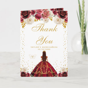 Carte De Remerciements Quinceañera princesse florale rouge