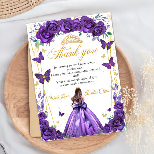Carte De Remerciements Quinceañera Purple Floral Princess Papillons
