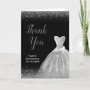 Carte De Remerciements Quinceanera Robe Argent Parties scintillant Faux