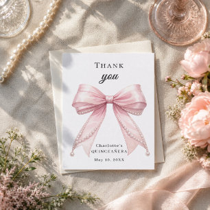 Carte De Remerciements Quinceanera rose élégant perles