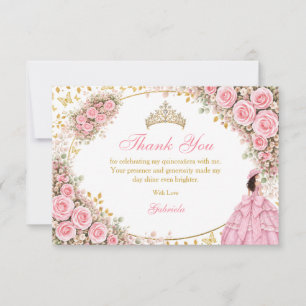 Carte De Remerciements Quinceañera Roses Roses Papillon Doré Aquarelle