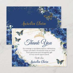 Carte De Remerciements Quinceañera Royal Blue Floral Papillons Anniversai